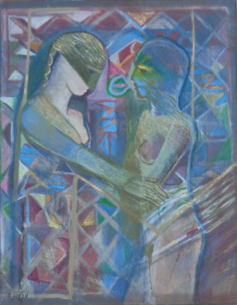 ANDRE GOEZU / POETICA / OLIEVERF DOEK / 94x75cm / KADER SIG, Ophalen, Figuren, Gesigneerd, Olieverf