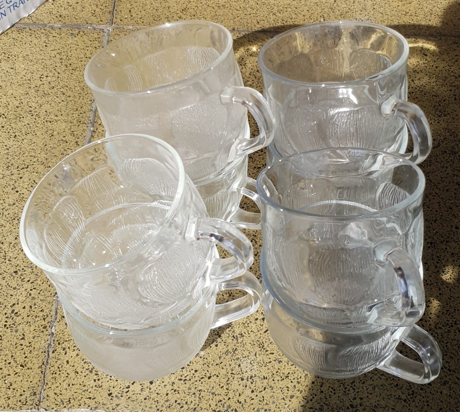 Set van 8 retro Arcoroc Fleur glazen tassen kopjes, Ophalen, Gebruikt, Overige merken, Vintage