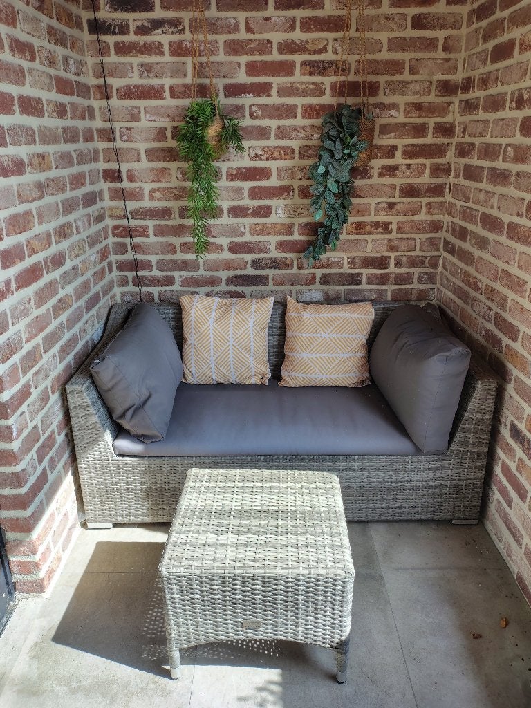 Tuinzetel met poef/tafeltje, Ophalen, Gebruikt, Rotan