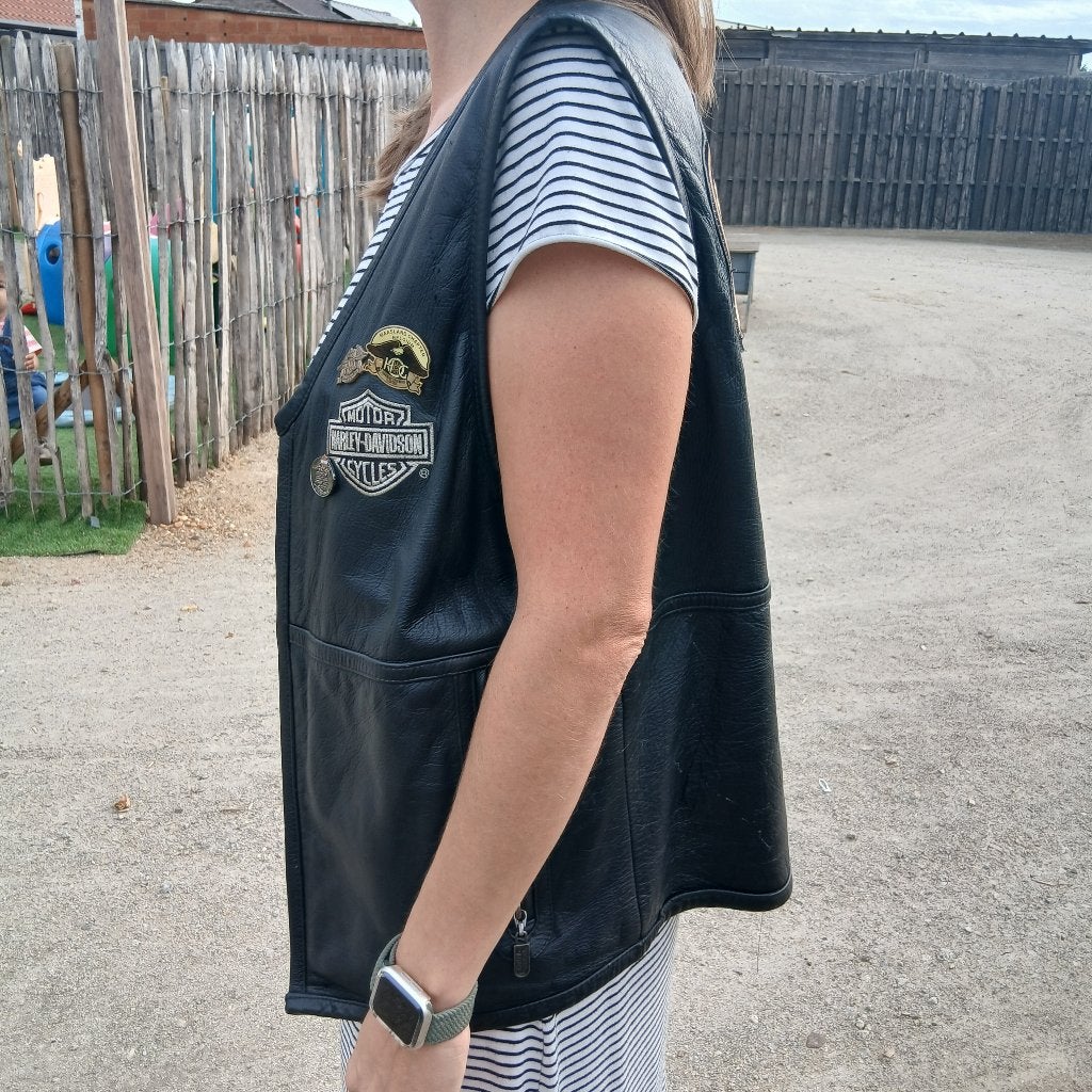 lederen vest & motor kleding & harley davidson & maat M, Ophalen, Tweedehands, Dames, Jas | leer