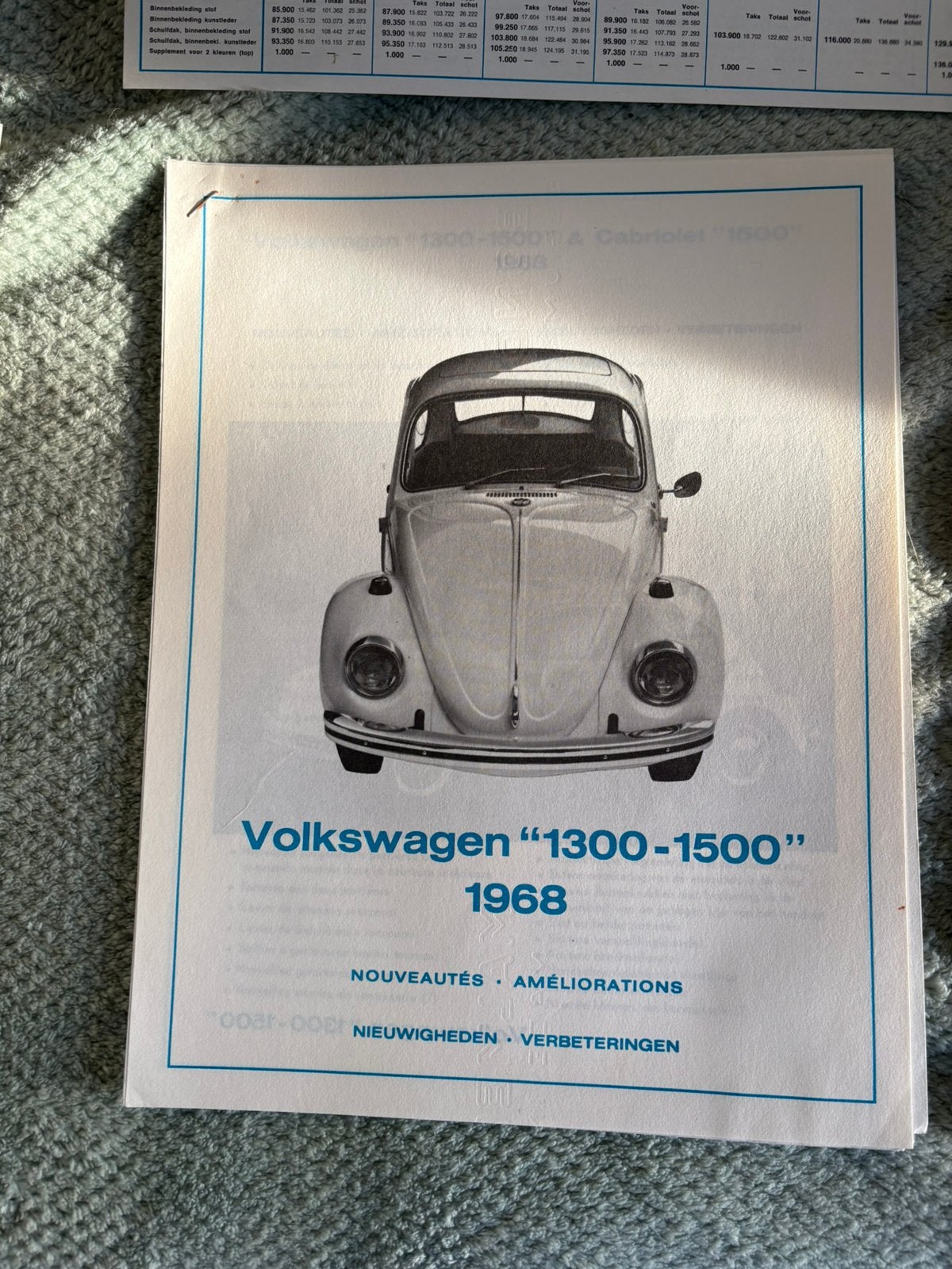 VW TYPE COXINELLE 1300-1500 verzamelaarsdocument uit 1968, Verzamelen, Ophalen of Verzenden, Zo goed als nieuw, Auto's