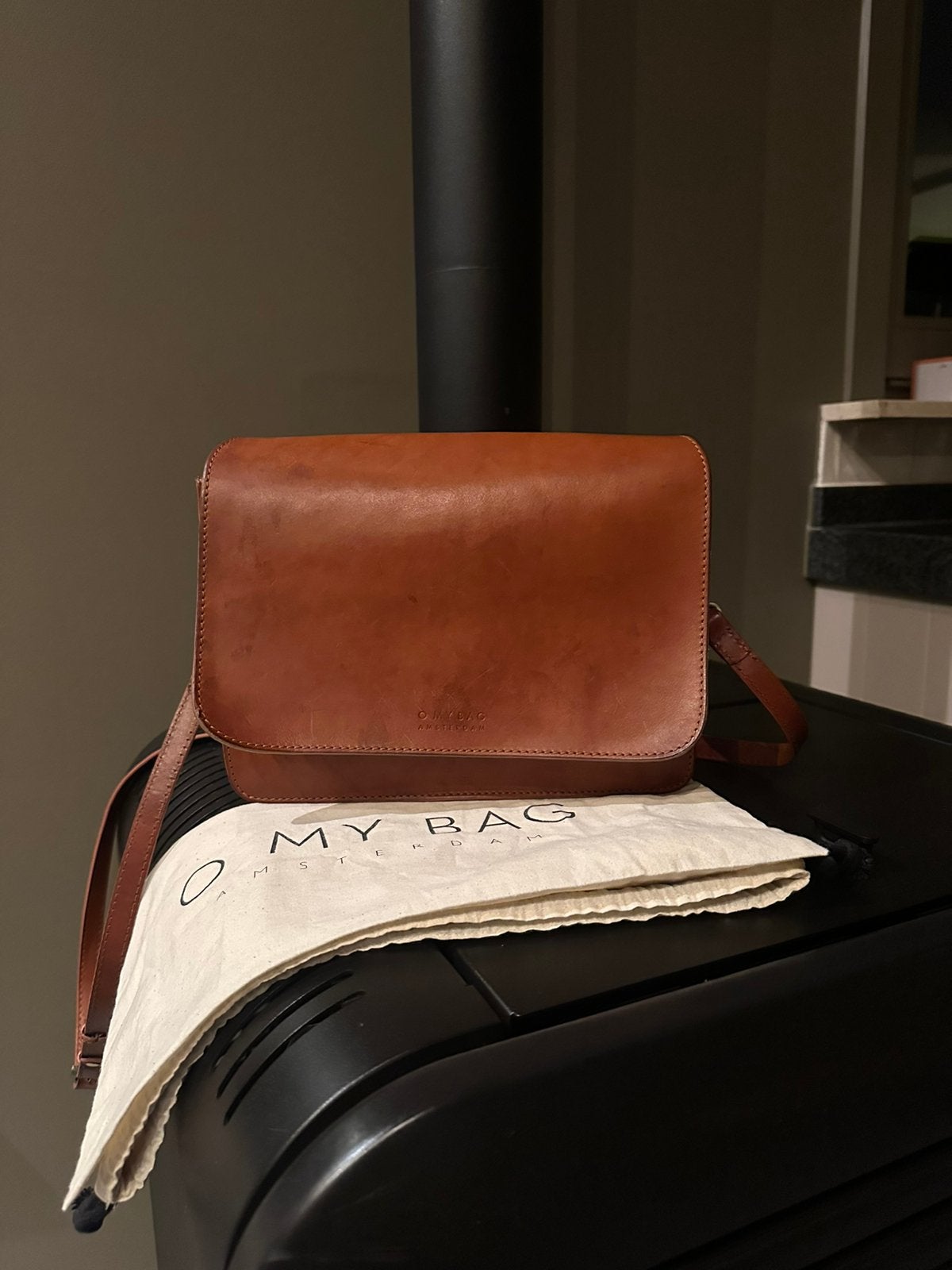 Schoudertas in bruin kwaliteitsleer van jet lerk O My Bag, Enlèvement ou Envoi, Comme neuf, Brun
