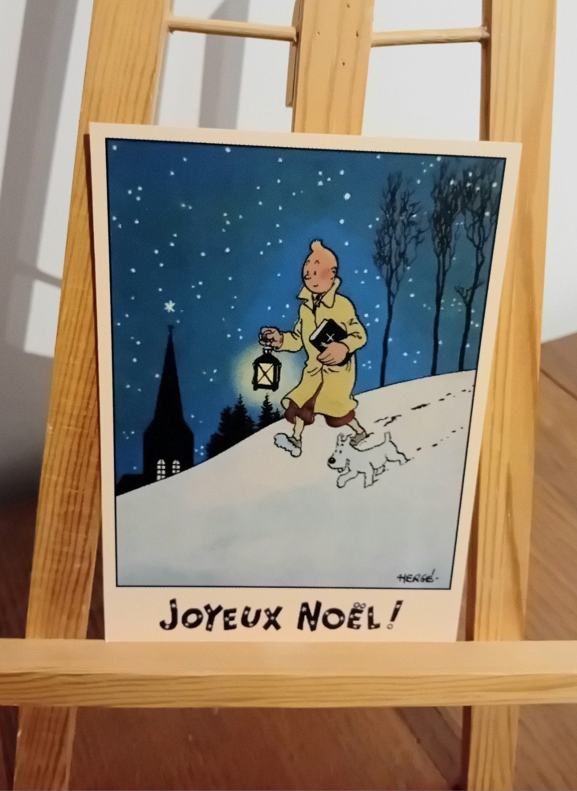Tintin 004 : magnifique carte dite "neige" réédition de 1942, Collections, Personnages de BD, Comme neuf, Image, Affiche ou Autocollant