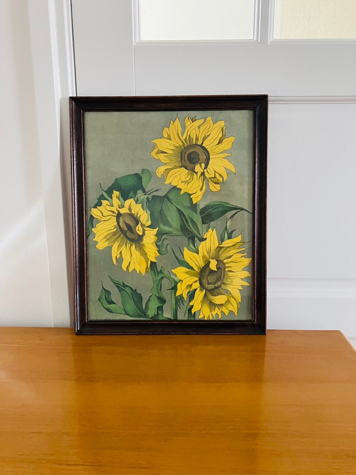 Vintage antiek Schilderij Zonnebloemen, 1928 A.M. Dommering, Antiek en Kunst, Ophalen, Klassiek, Bijzondere lijst, Bloemen