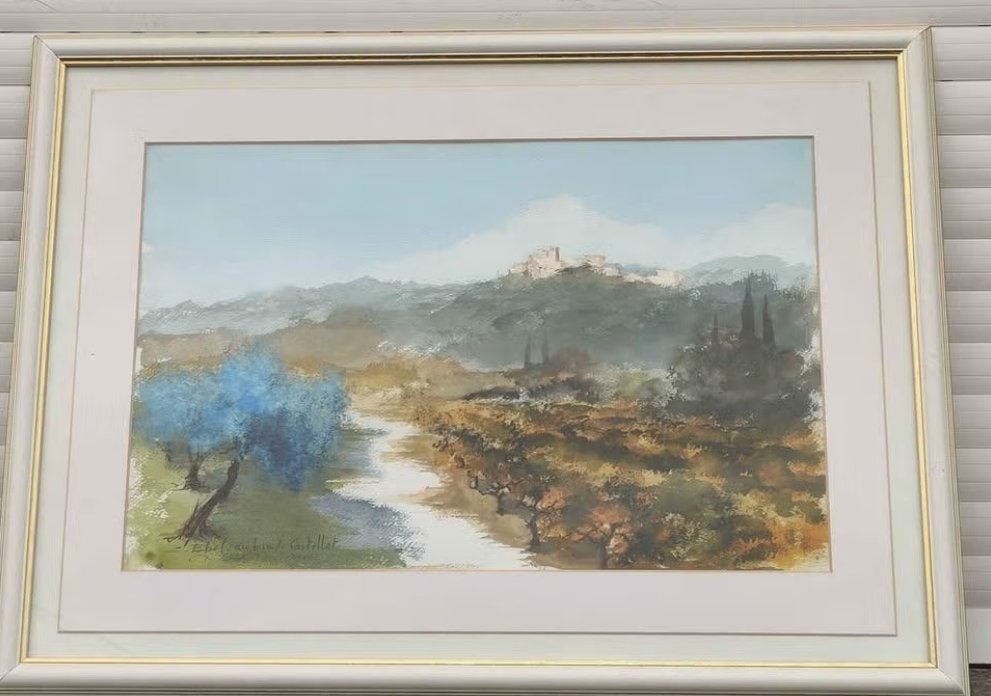 Aquarelle paysage signe, Antiquités & Art, Art | Peinture | Classique, Enlèvement ou Envoi, Aquarelle, Paysage