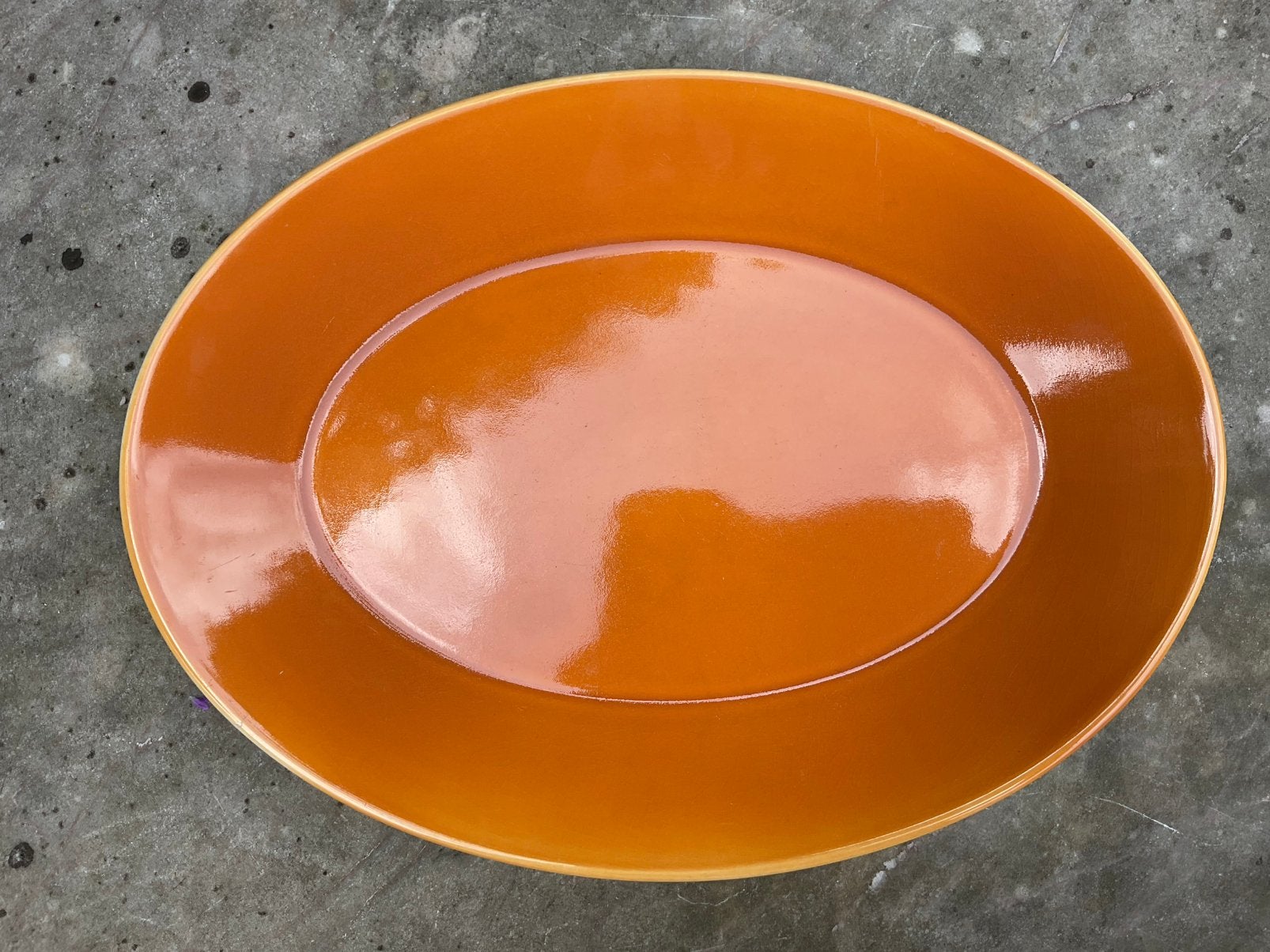 Vintage platte ovalen schaal Boch Vedette oranje (1962), Ophalen of Verzenden