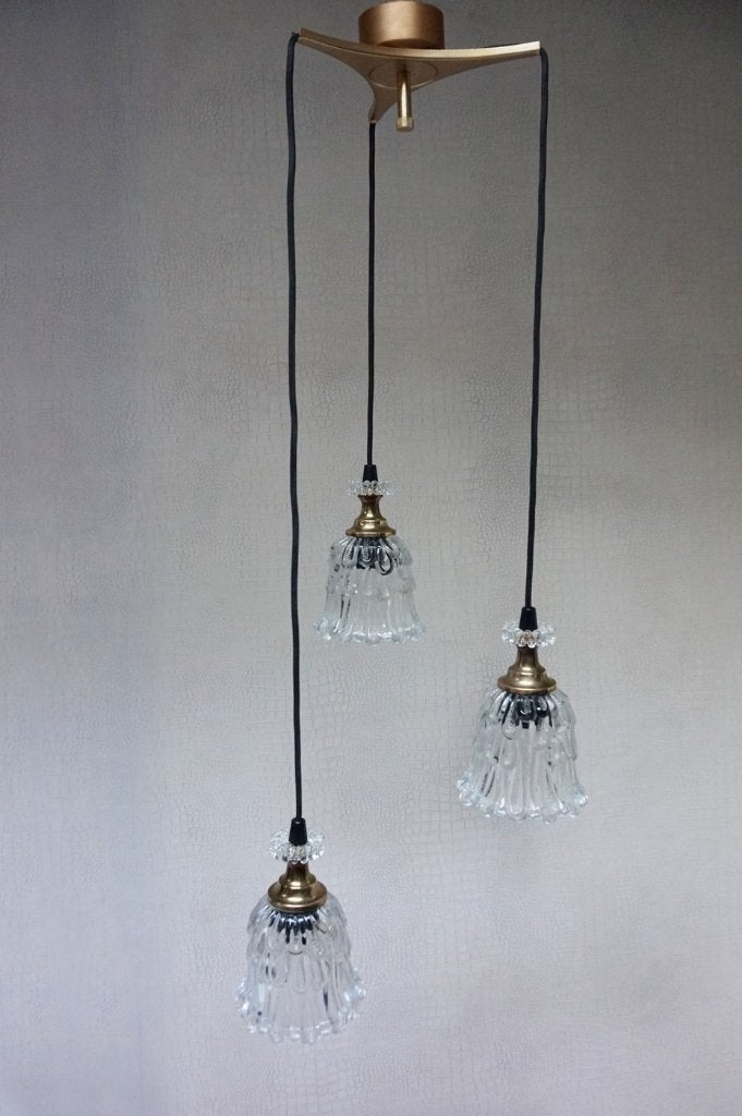Vintage hanglamp met glazen kelken, Ophalen, Gebruikt, Glas, Retro vintage