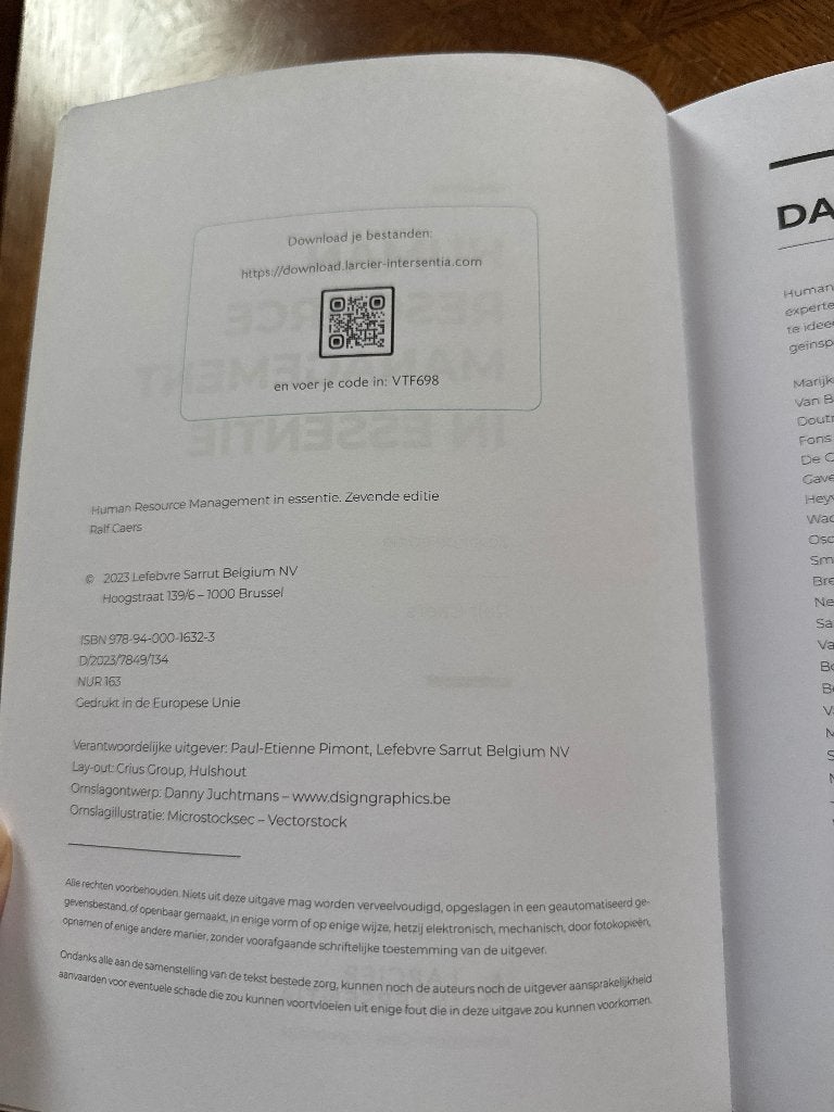 Human Resource Management in essentie, Boeken, Ophalen of Verzenden, Gelezen, Hogeschool, Lancier Intersentia