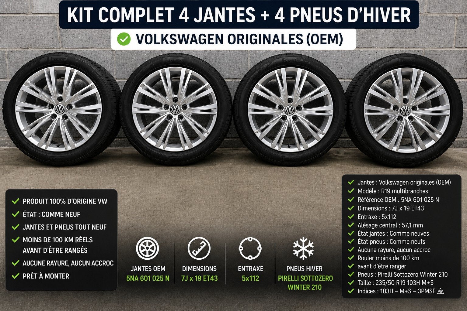KIT COMPLET 4 JANTES VOLKSWAGEN + 4 PNEUS HIVER, Entreprise, Achat