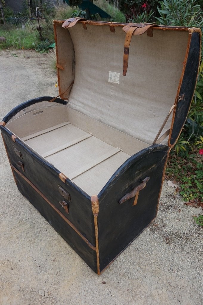 Grote vintage leren hutkoffer/ kist, Huis en Inrichting, Ophalen, Gebruikt