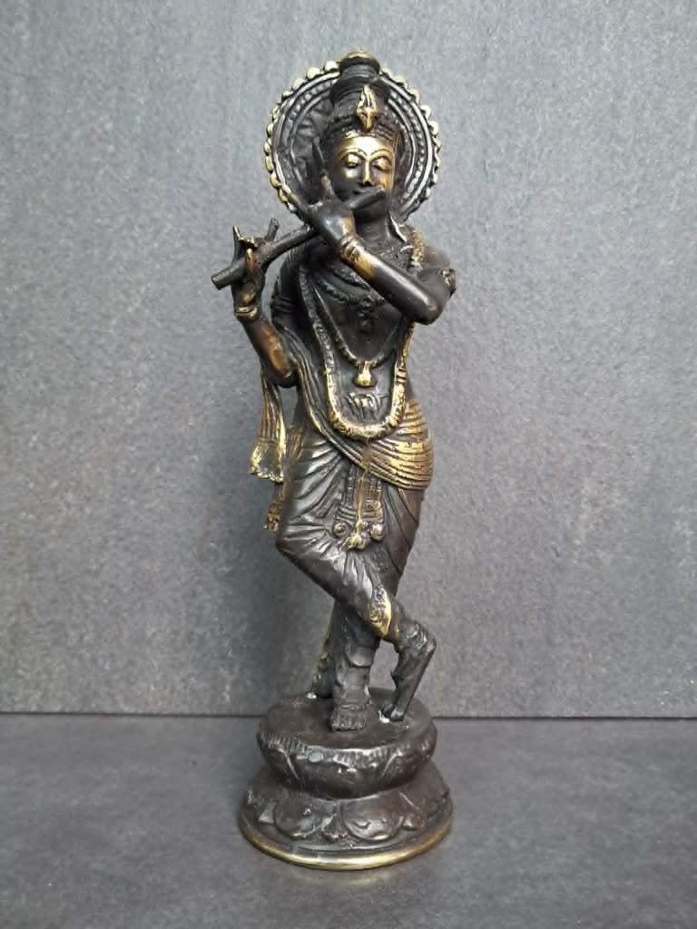 Bronzen beeld van Heer Krishna die fluit speelt /26 cm, O, Overige materialen, O, Nieuw