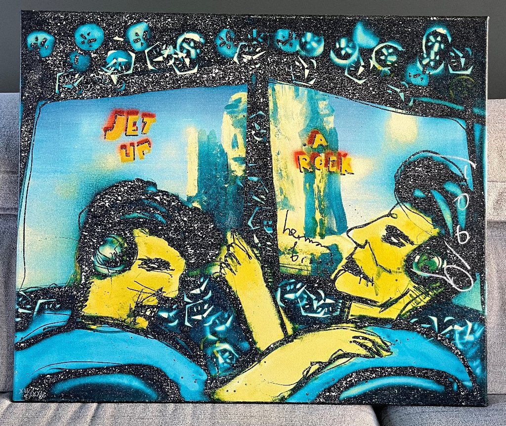 Exclusieve Herman Brood"Jet Up A Rock"Canvas-Oplage 25 stuks, Antiek en Kunst, Ophalen of Verzenden, Gelimiteerde oplage, Zeefdruk