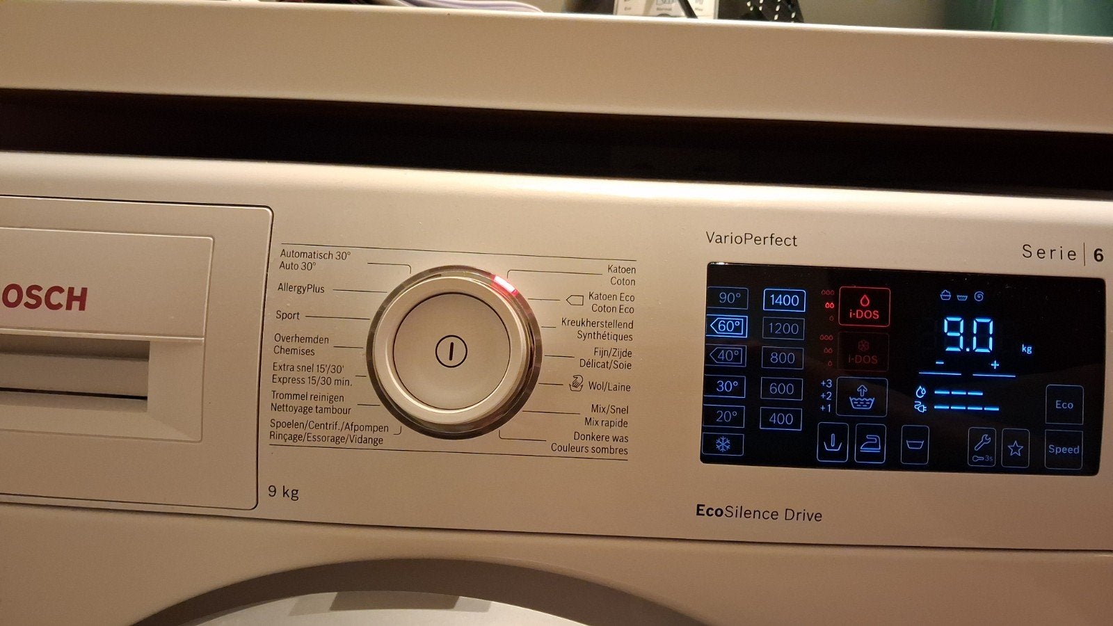 Bosch wasmachine Varioperfect serie 6 (9kg), Ophalen, 1200 tot 1600 toeren, Gebruikt, Handwasprogramma