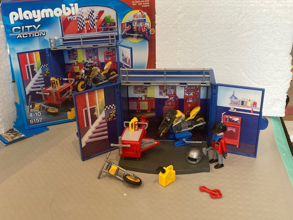Playmobil  – Coffret Valisette Garage de Moto, Bâtiment, Comme neuf, City action, Kit complet