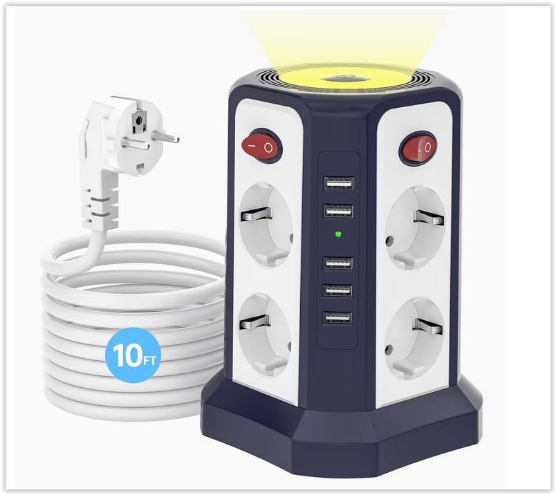 Multiprise 8AC+5USB avec Veilleuse - Câble d'Extensio, Bricolage & Construction, Enlèvement ou Envoi, Neuf, Câble ou Fil électrique