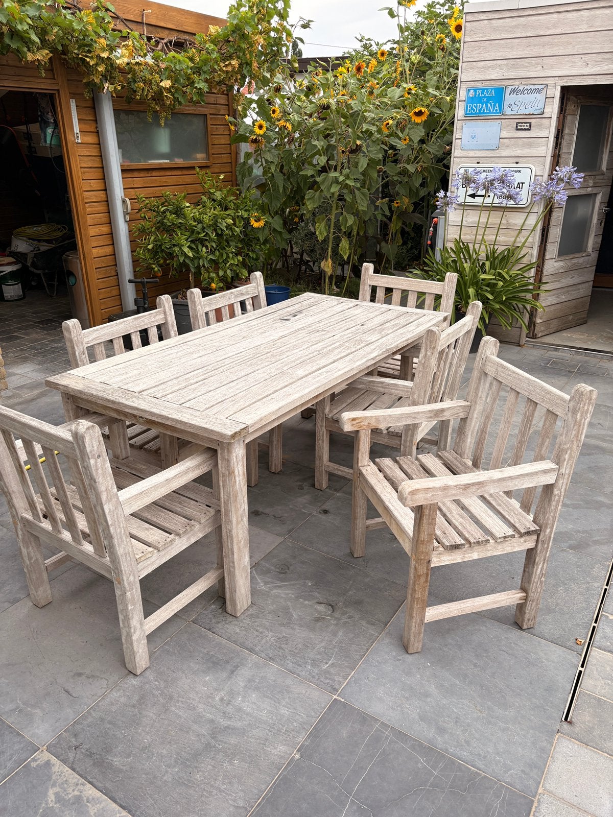 Tuin set teak, Ophalen, Gebruikt, 6 zitplaatsen, Teakhout