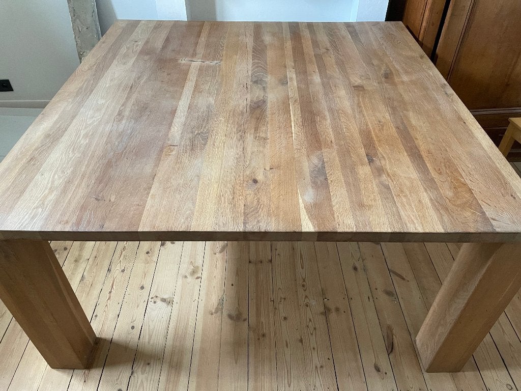 Moderne vierkante eiken tafel, Huis en Inrichting, Ophalen, Gebruikt, Vijf personen of meer, Modern