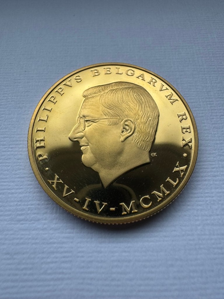 België - Medaille koning Filip 2013 (Verguld/24-karaat goud), Postzegels en Munten, Penningen en Medailles, Ophalen of Verzenden