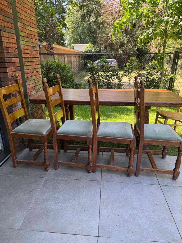 Tafel met 4 stoelen, Ophalen, Gebruikt, Bruin, Hout