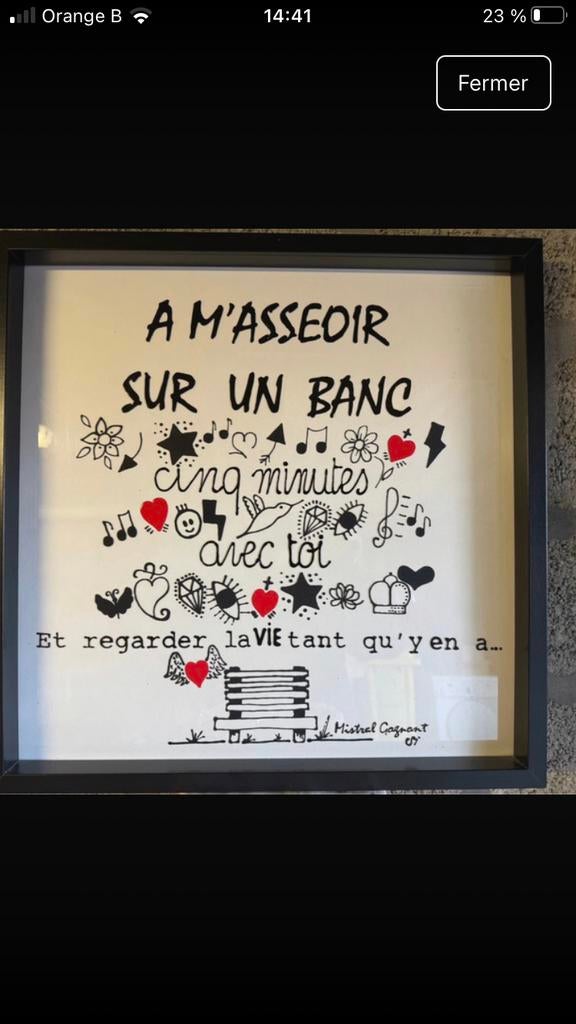 Cadre 50 cm x 50 cm avec ecriture en relief fait main., Enlèvement, Comme neuf