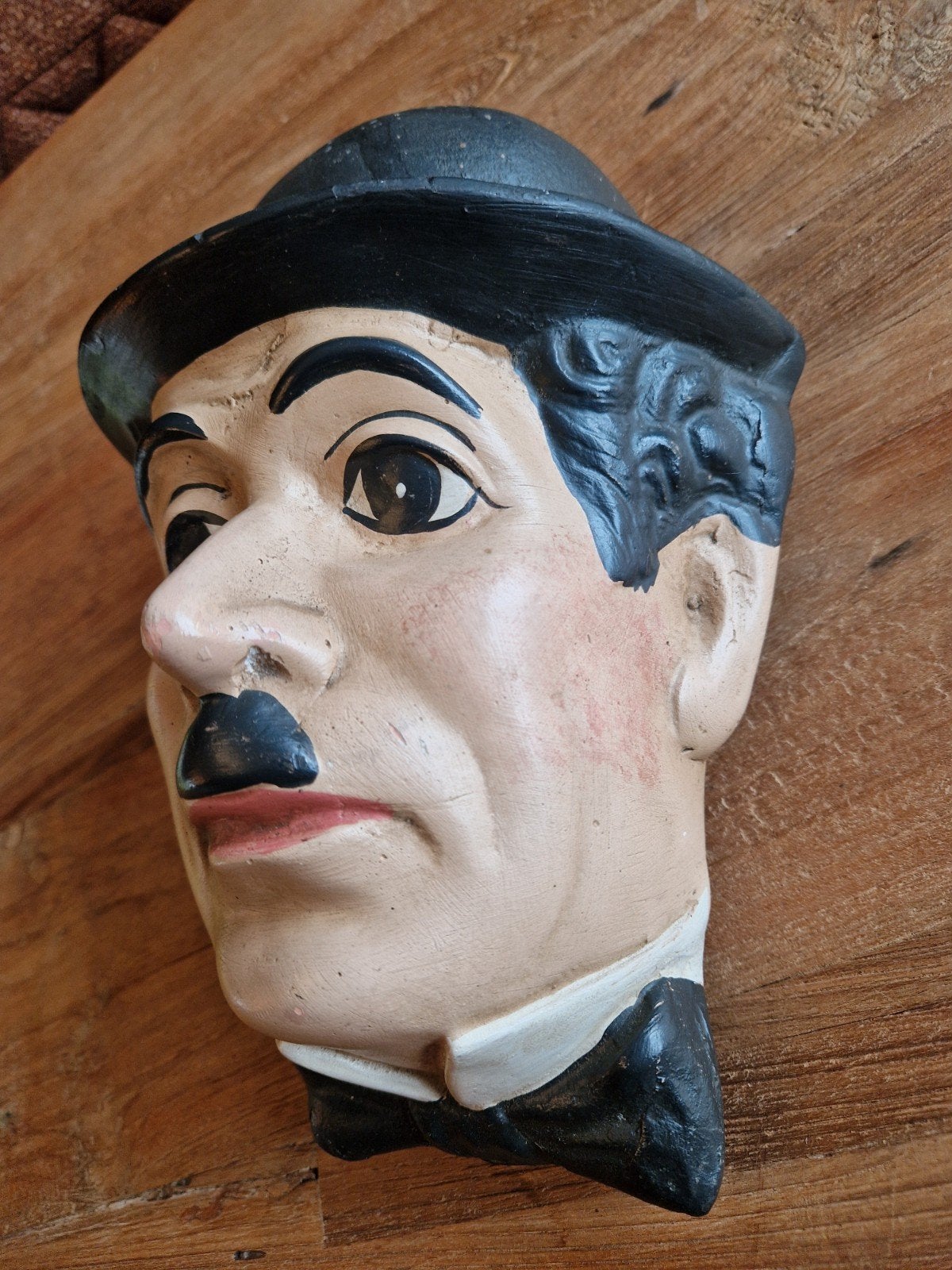 Vintage hoofd Charlie Chaplin in gips muurdeco, Ophalen of Verzenden
