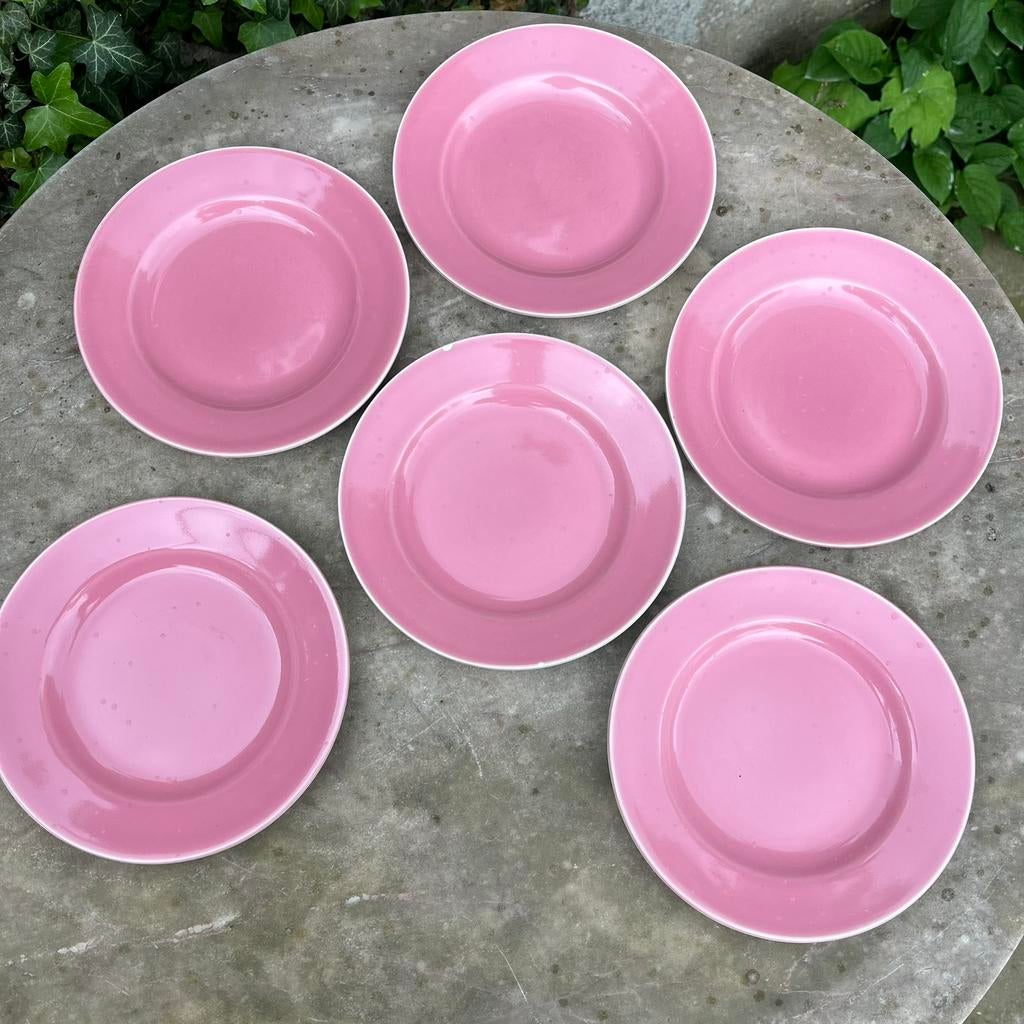 6 assiettes à dessert roses vintage, Boch, Antiquités & Art, Antiquités | Services (vaisselle) pièces, Enlèvement ou Envoi