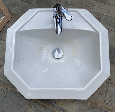 Vintage  lavabo's   6 kant   2 stuks, Doe-het-zelf en Bouw, Ophalen, Gebruikt, Steen, Wastafel