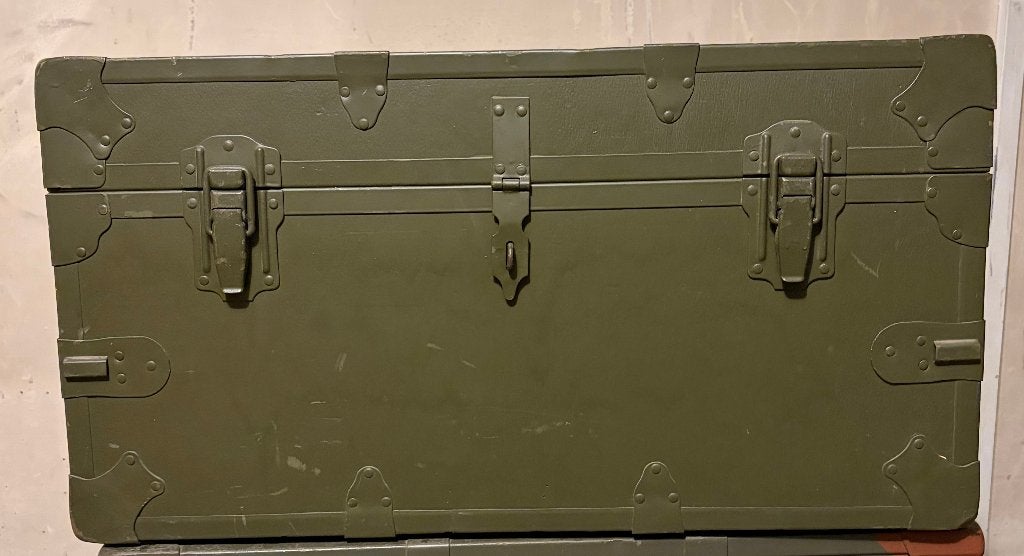 HOUTEN MILITAIRE KIST/KOFFER MET HANGSLOT, Ophalen, Landmacht, Kist of Geocache