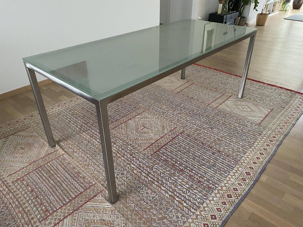 Table Design Conran Shop Paris Verre dépoli et métal brossé, Comme neuf, Enlèvement, Gris, Démontable