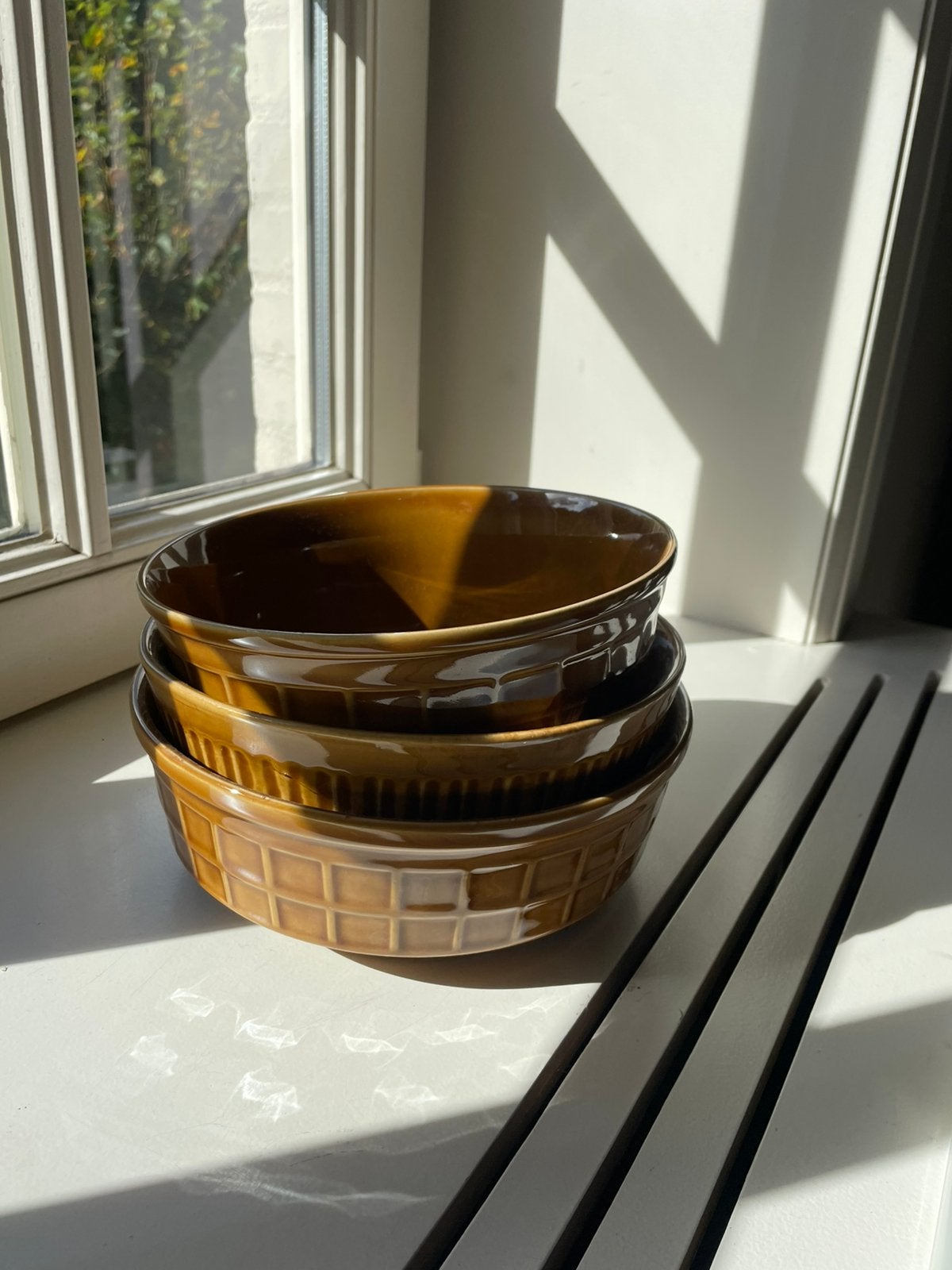 Vintage Mirostowice / Tulowice okergeel keramiek schalen, Antiek en Kunst, Ophalen