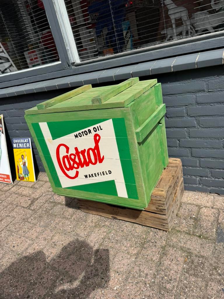 Boîte publicitaire en bois Castrol, Enlèvement ou Envoi, Utilisé, Panneau publicitaire