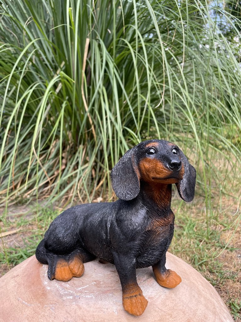 Image : teckel, teckel, assis noir, jardin, cadeau 30 cm, Jardin & Terrasse, Statues de jardin, Neuf, Animal, Synthétique, Enlèvement ou Envoi