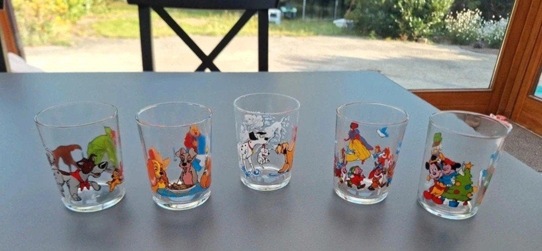 lit 5 verres vintage moutarde disney, Enlèvement ou Envoi