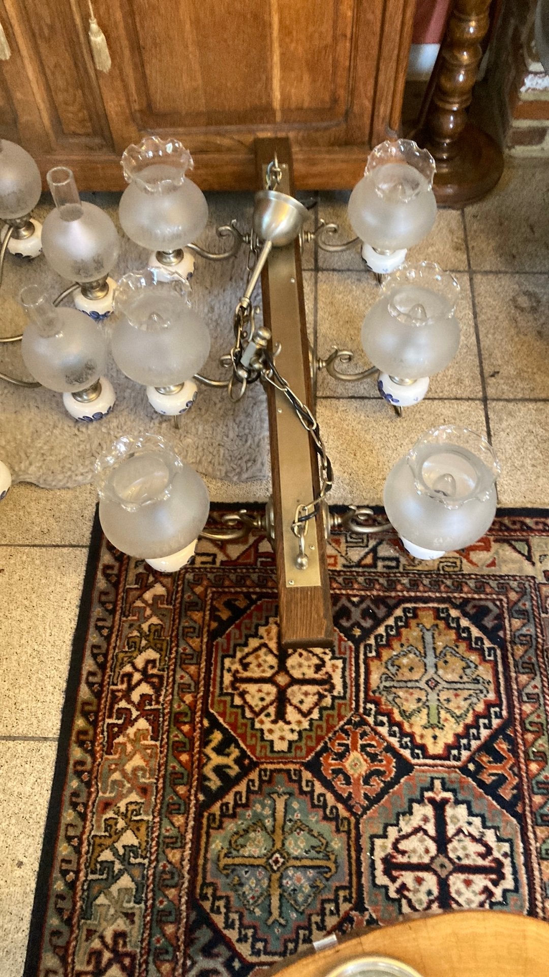 Prachtige vintage lusters met delfts blauw, Huis en Inrichting, Lampen | Hanglampen, Ophalen, Zo goed als nieuw
