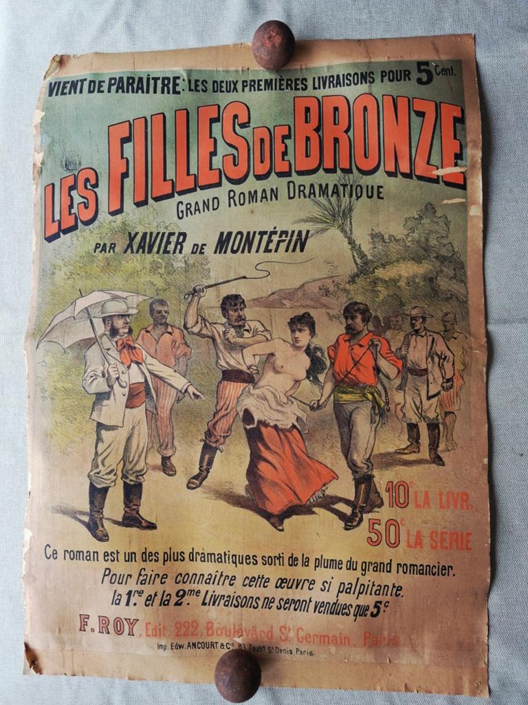 toile 1880 Xavier Montépin, Les Filles de Bronze, Enlèvement ou Envoi, Publicité