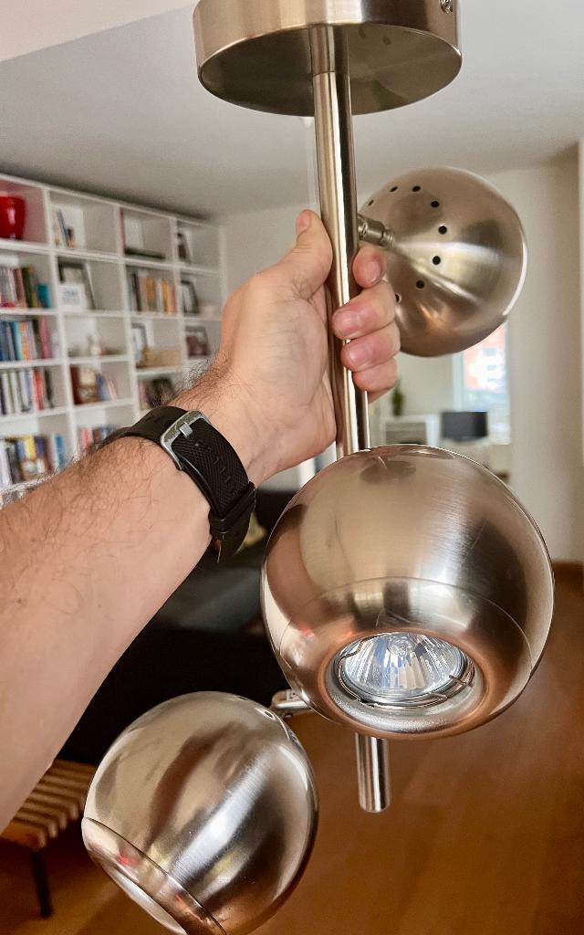 vintage / retro 3-dubbele spot op stang, Huis en Inrichting, Ophalen, Metaal of Aluminium, Vintage / retro, Zo goed als nieuw