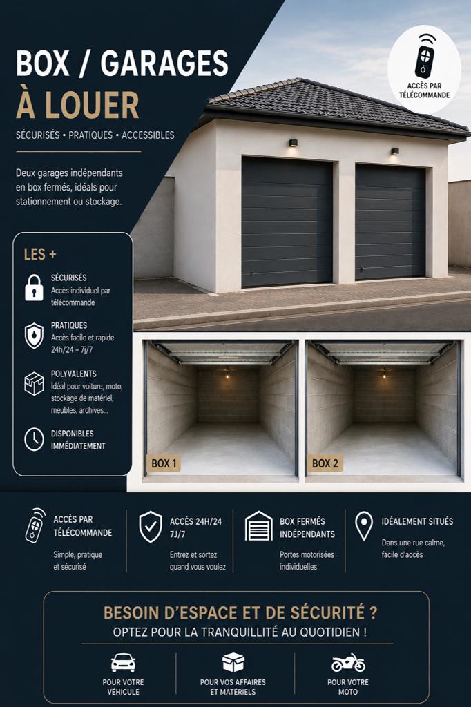 Box / Garages à louer, accès sécurisé télécommande
