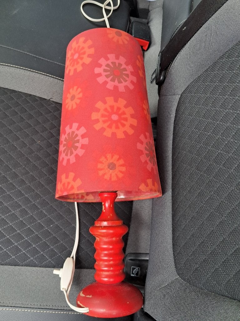 Lampe de table rétro, base en bois, abat-jour en tissu, Collections, Enlèvement ou Envoi