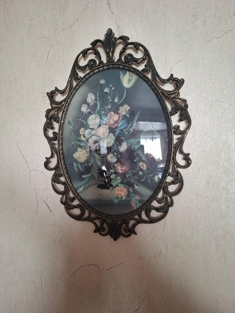 Vintage Italiaanse messing lijst met bol glas, Ophalen, Gebruikt, Glas