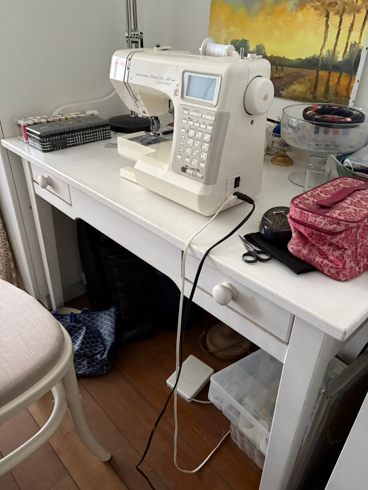 Witte bureau met 2 lades, Ophalen, Gebruikt, 115 cm, 60 cm