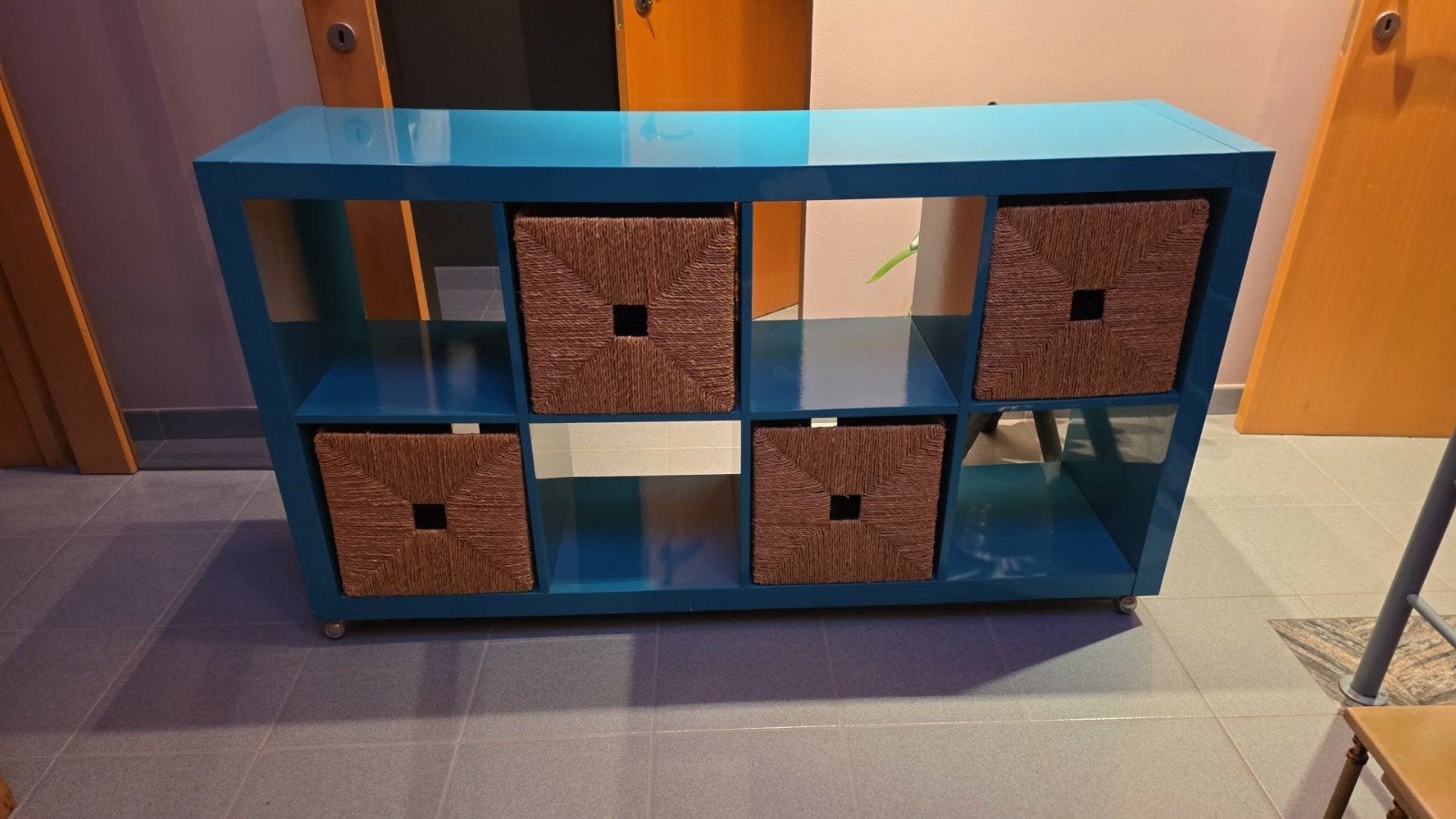 IKEA KALLAX turquoise brillant + 4 paniers, Maison & Meubles, Enlèvement, Utilisé
