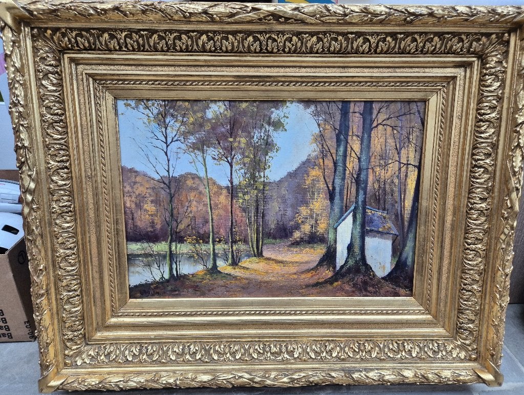 Tableau paysage d’automne signé G.Walsh, Peinture à l'huile, Paysage, Enlèvement, Toile