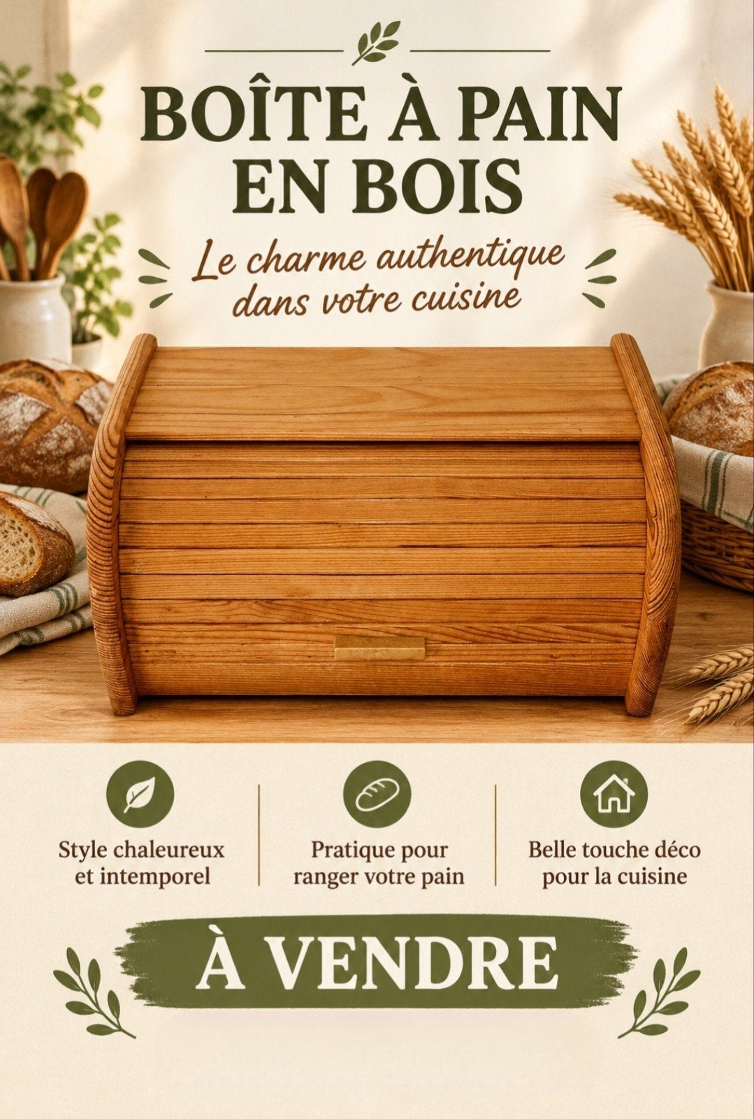 BOÎTE À PAIN EN BOIS, Maison & Meubles, Neuf, Enlèvement ou Envoi, Boîte à pain, Autres marques