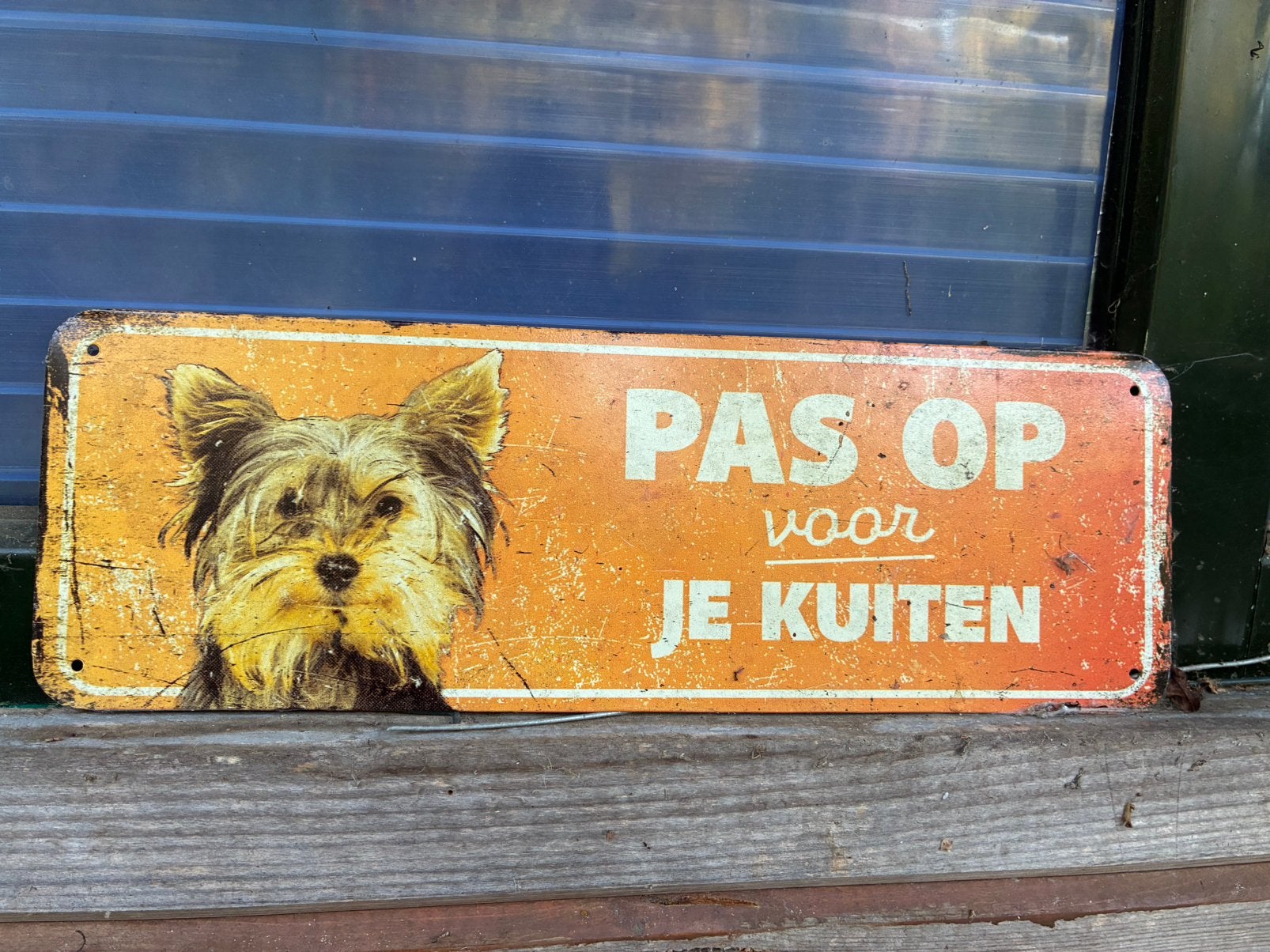 Pasop plakaat yorkshire terrier, Verzamelen, Beelden en Beeldjes, Ophalen, Zo goed als nieuw, Dier