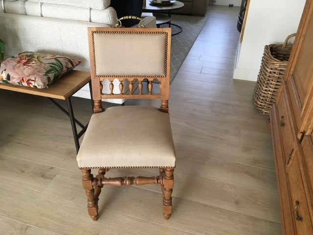 6 eiken eetkamerstoelen, opnieuw gestoffeerd, Ophalen, Hout, Gebruikt, Grijs
