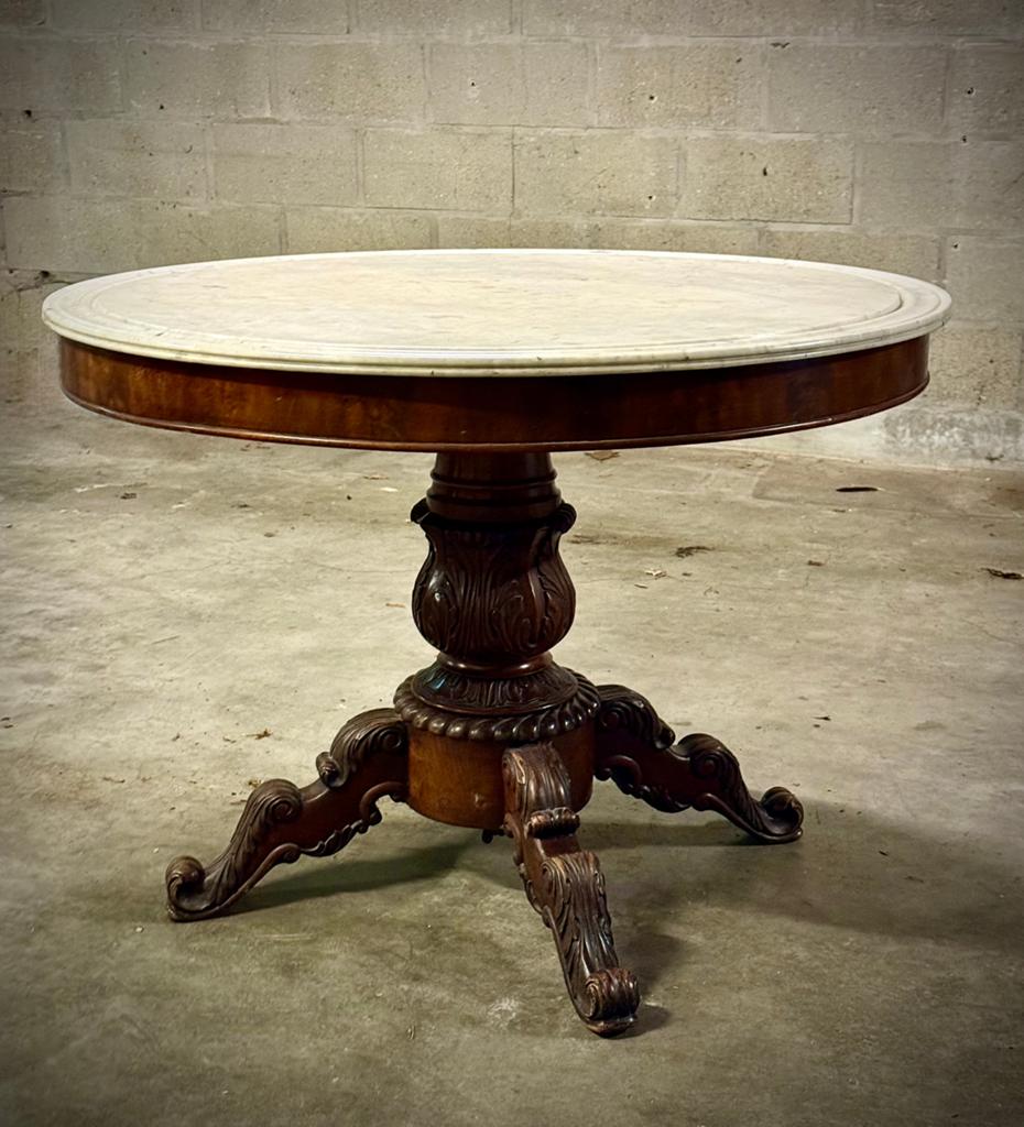 Ronde antieken tafel/bijzettafel marmeren blad, Ophalen