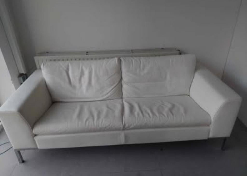 Natuzzi creme 2 persoons zetel te koop, Huis en Inrichting, Ophalen, Tweepersoons, Leer, Zo goed als nieuw