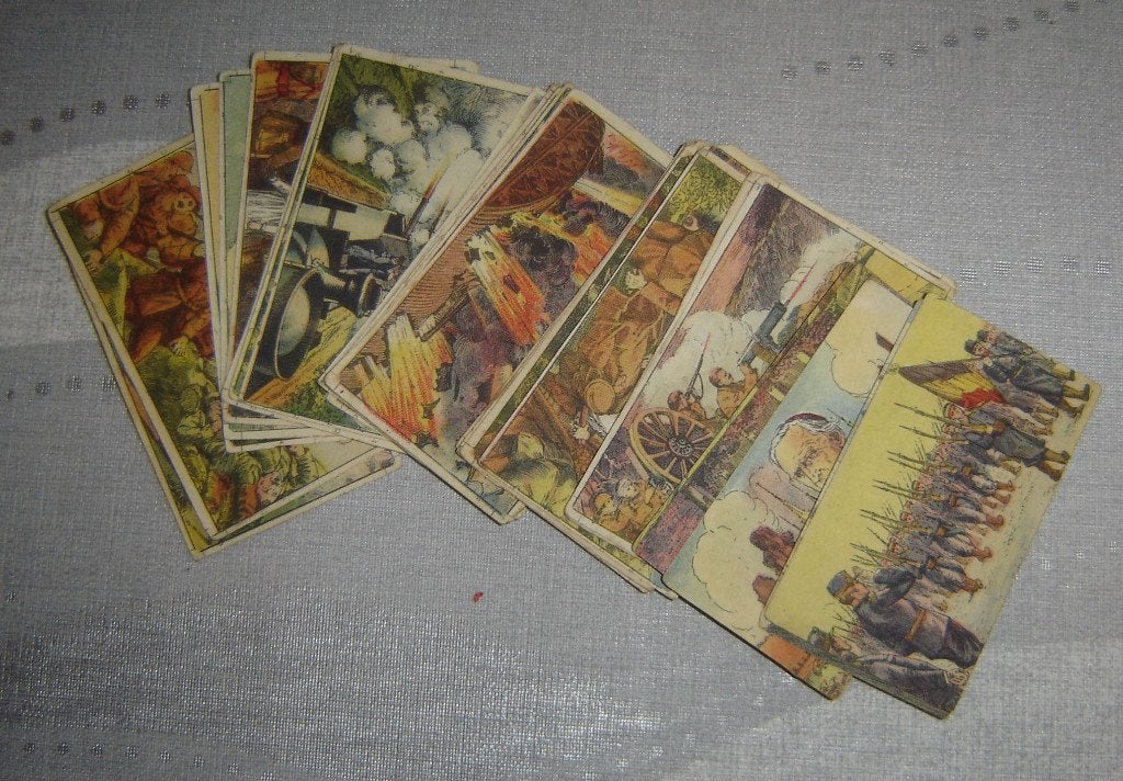 Chromos Chocolate Antoine 32e armée belge 1914-18, Avant 1940, Gravure, Utilisé, Autres sujets/thèmes