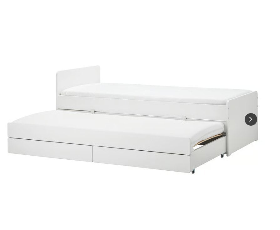 Eenpersoonsbed Ikea SLÄKT, Bedframe met onderbed en opberger, Ophalen, 90 cm, Eenpersoons, Wit