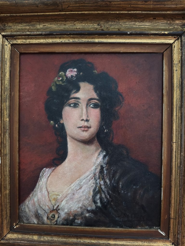 Schilderij vrouw op doek, Antiek en Kunst, Kunst | Schilderijen | Klassiek, Ophalen, Bijzondere lijst, Doek, Portret of Personen
